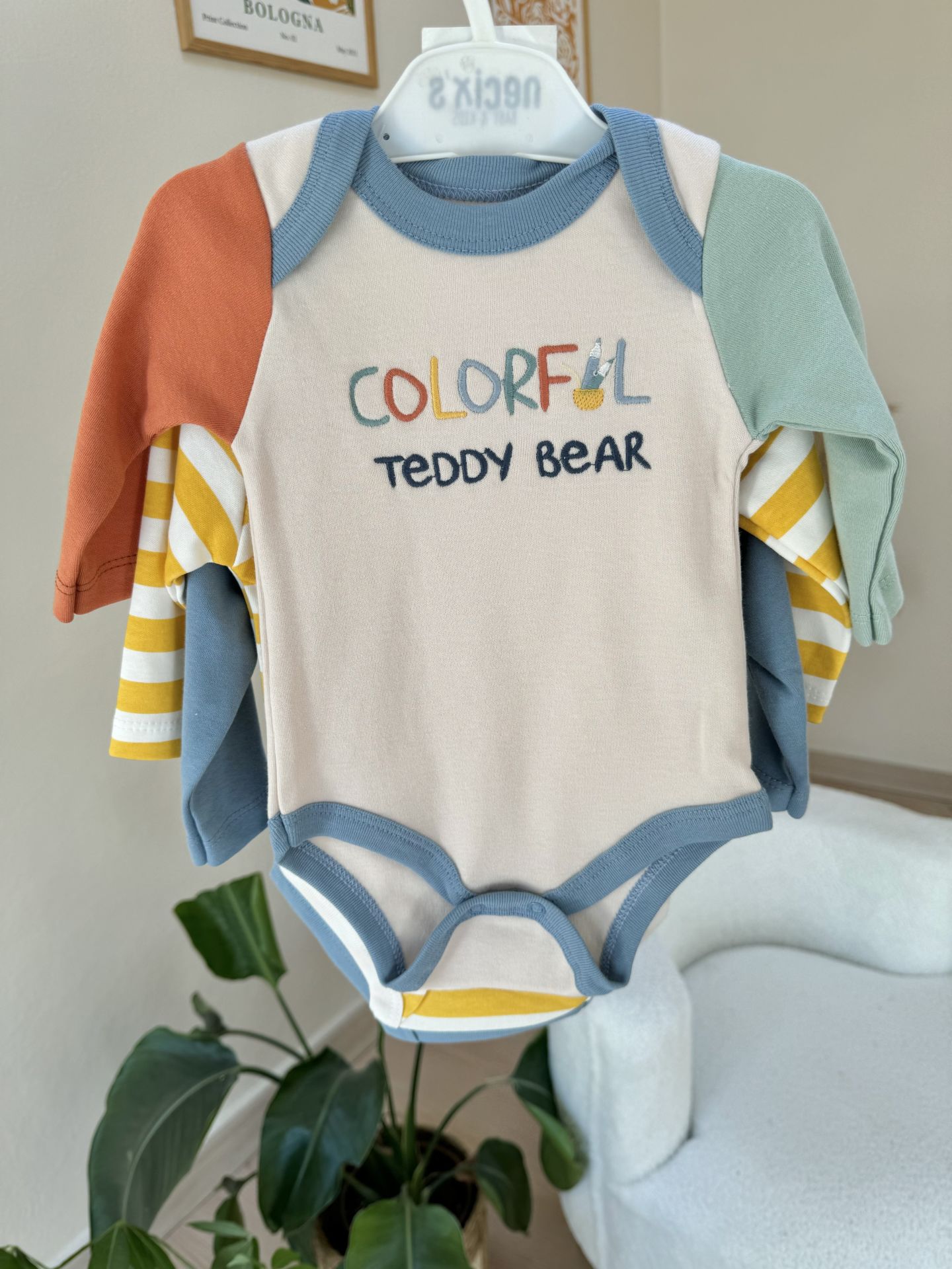 Teddy colorful 3’lü çıtçıtlı badi set