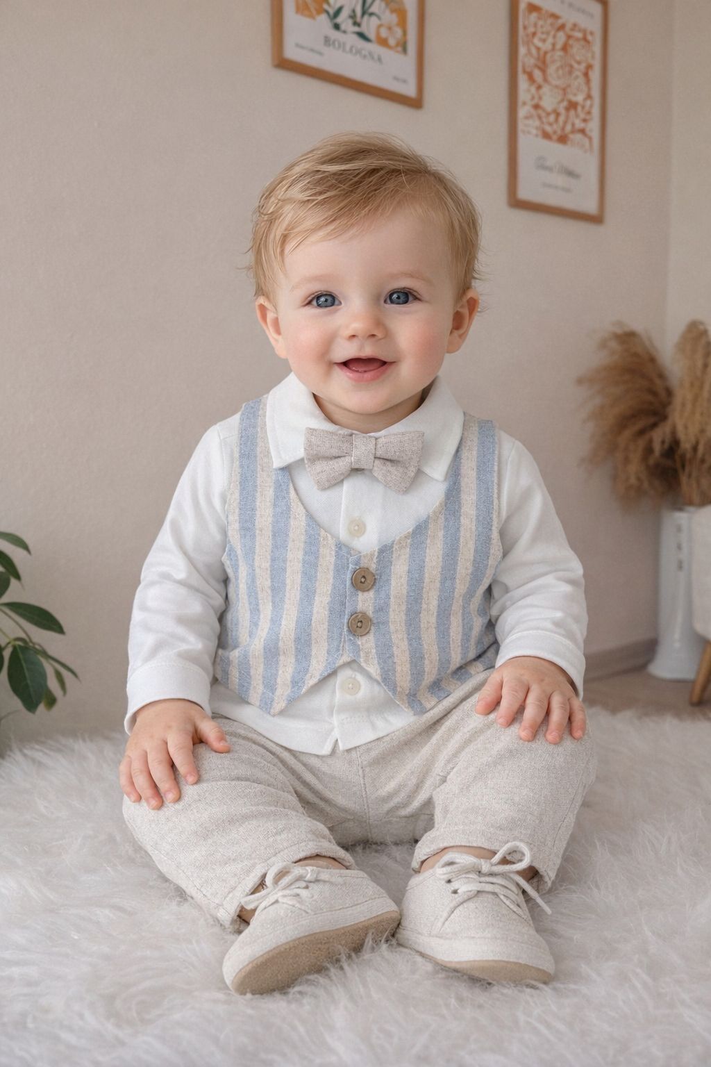 Mavi papyon yelekli 3’lü takım