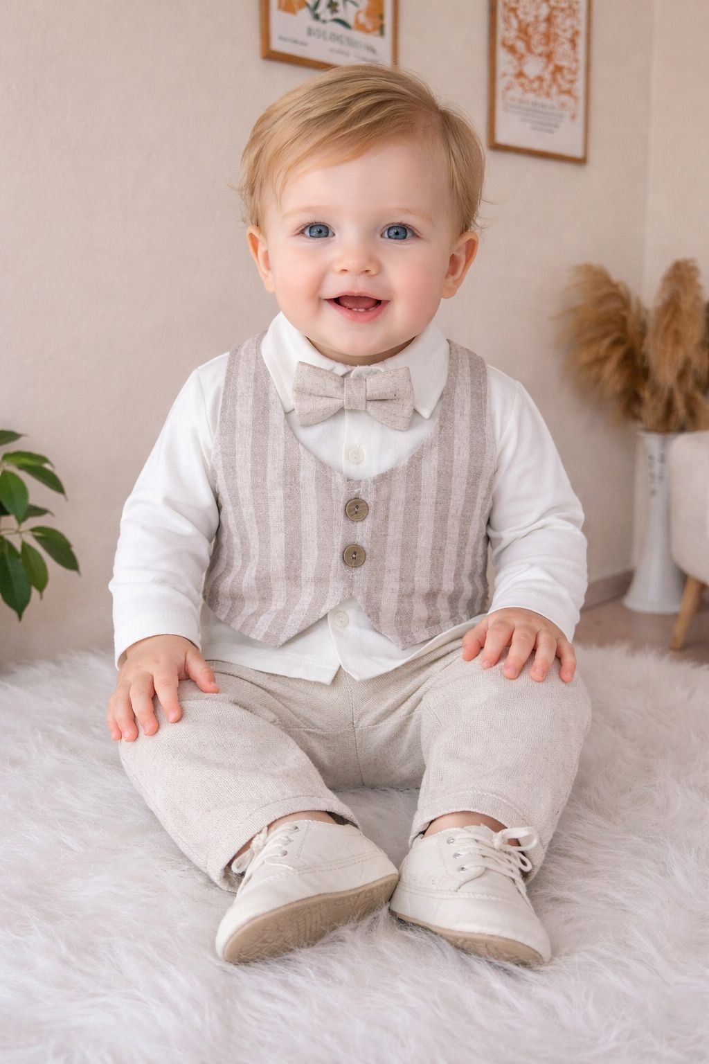 Kahve papyon yelekli 3’lü takım