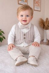 Kahve papyon yelekli 3’lü takım