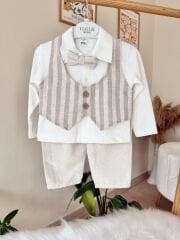 Kahve papyon yelekli 3’lü takım