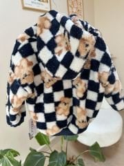 Lacivert ayıcıklı peluş hırkalı 3’lü takım