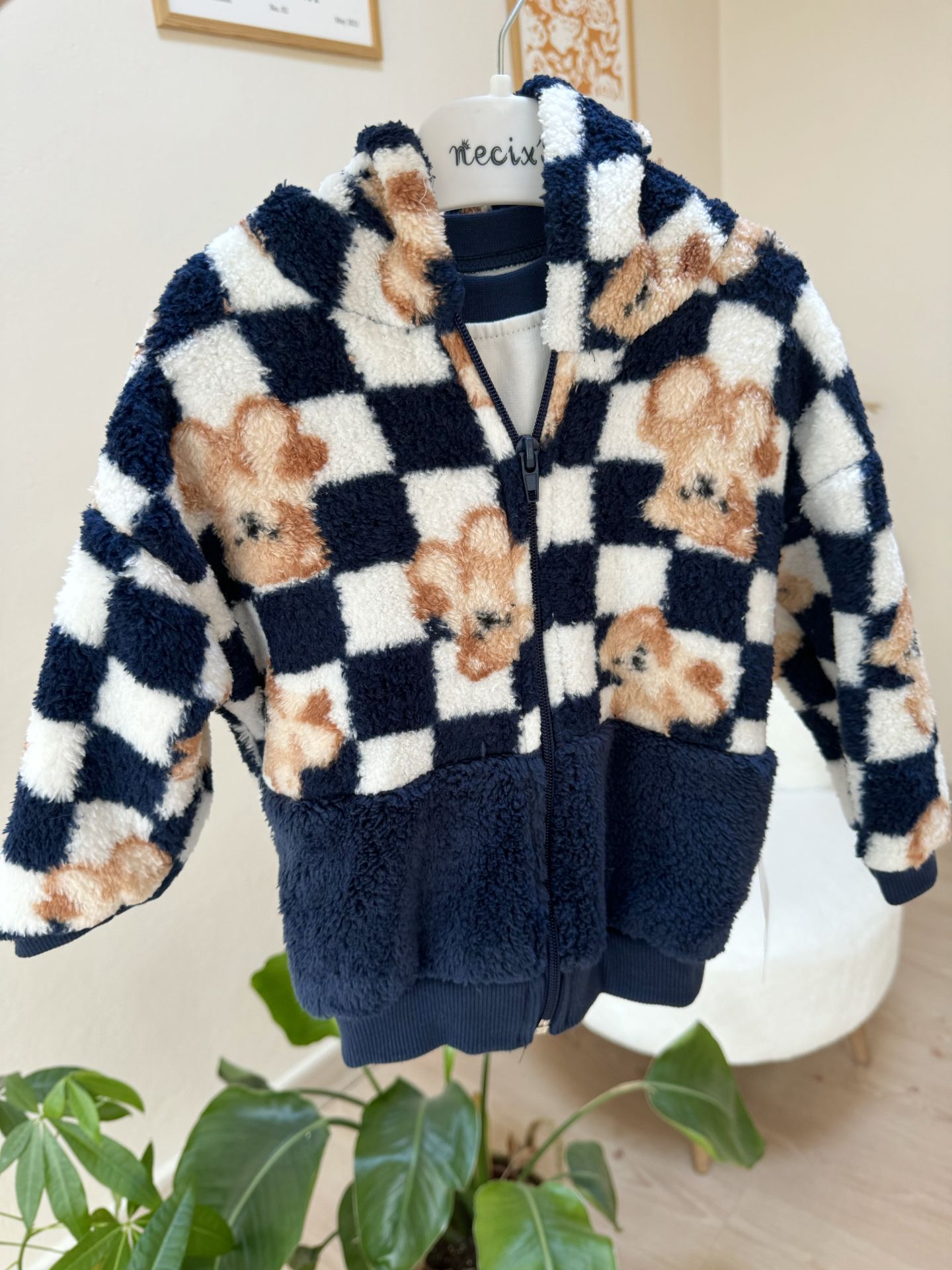 Lacivert ayıcıklı peluş hırkalı 3’lü takım