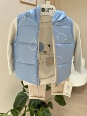 Koyu Mavi ayıcık kapüşon detaylı 3’lü yelekli takım