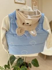 Koyu Mavi ayıcık kapüşon detaylı 3’lü yelekli takım