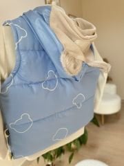 Koyu Mavi ayıcık kapüşon detaylı 3’lü yelekli takım