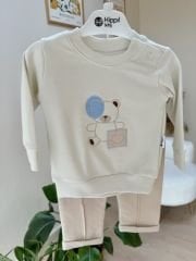 Koyu Mavi ayıcık kapüşon detaylı 3’lü yelekli takım