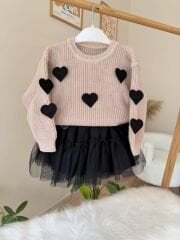 Gül kurusu trikolu kalpli takım