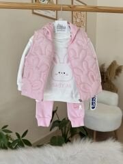 Pembe şişme yelekli 3’lü mevsimlik takım
