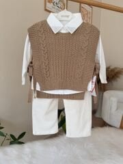 Premium tasarım süveterli 3’lü takım (krem)