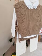 Premium tasarım süveterli 3’lü takım (krem)