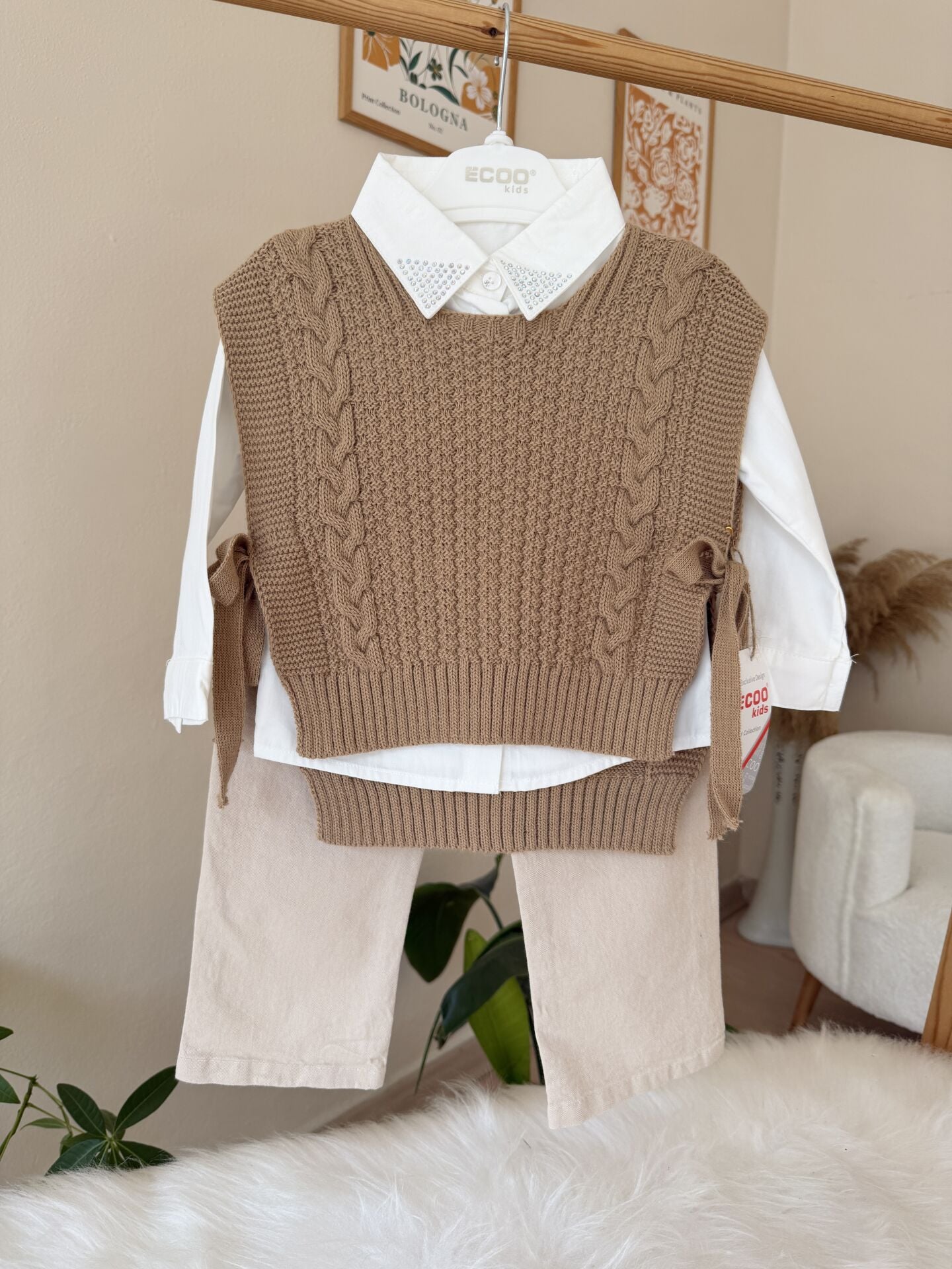 Premium tasarım süveterli 3’lü takım (bej vizon)