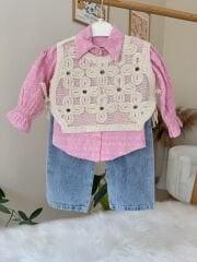 Pembe tasarım süveterli 3’lü takım