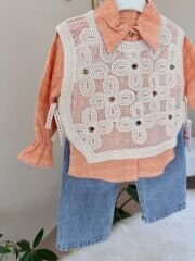 Yavruağzı tasarım süveterli 3’lü takım