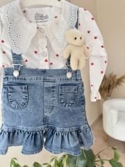 Dantel yaka kalp gömlekli kot elbise