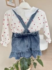 Dantel yaka kalp gömlekli kot elbise