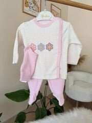 Pembe papatya puantiyeli 3’lü pratik takım
