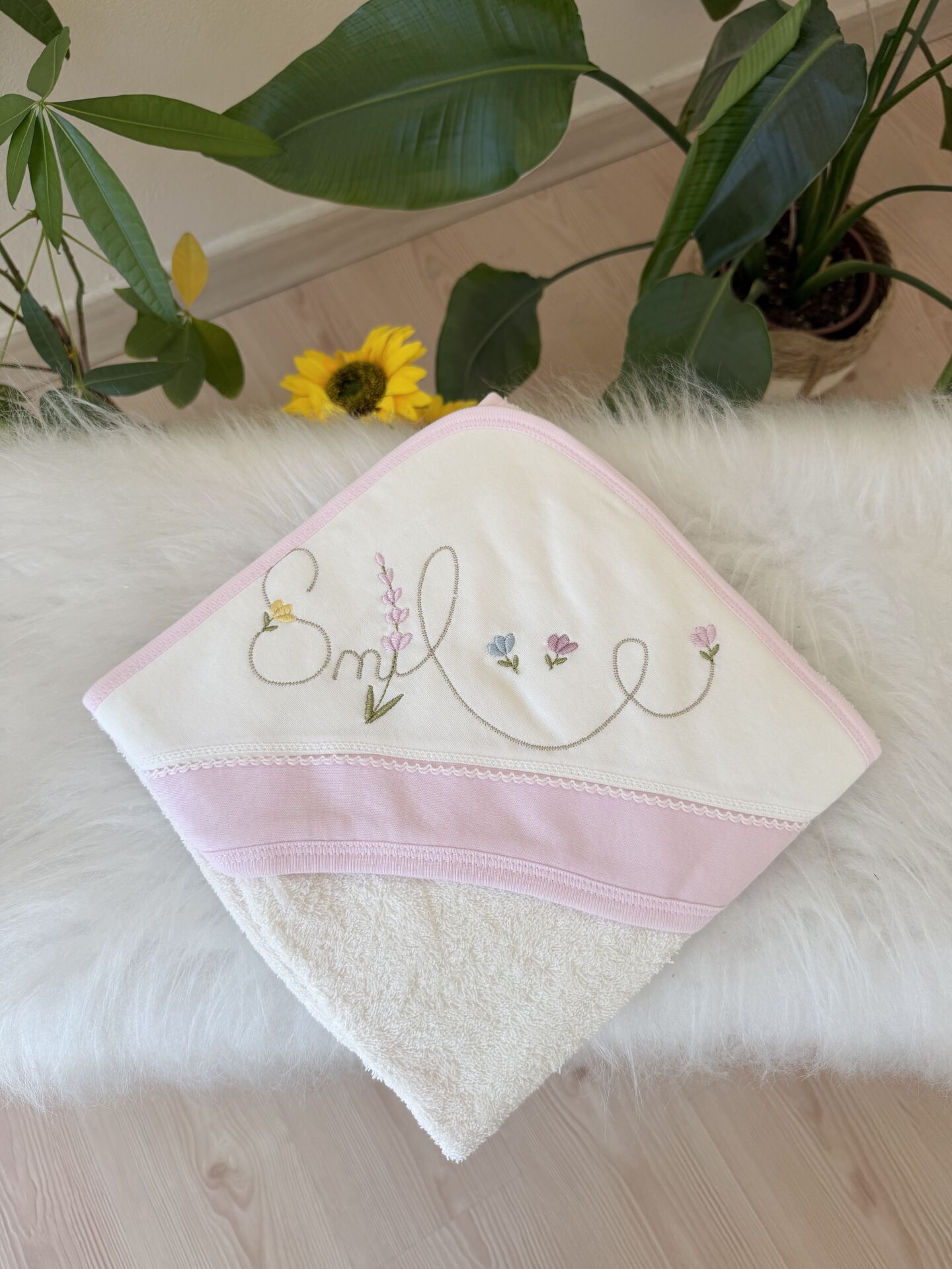 Pembe smile çiçekli havlu