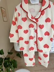 LÜX kalite nar çiçeği kalpli pijama takımı