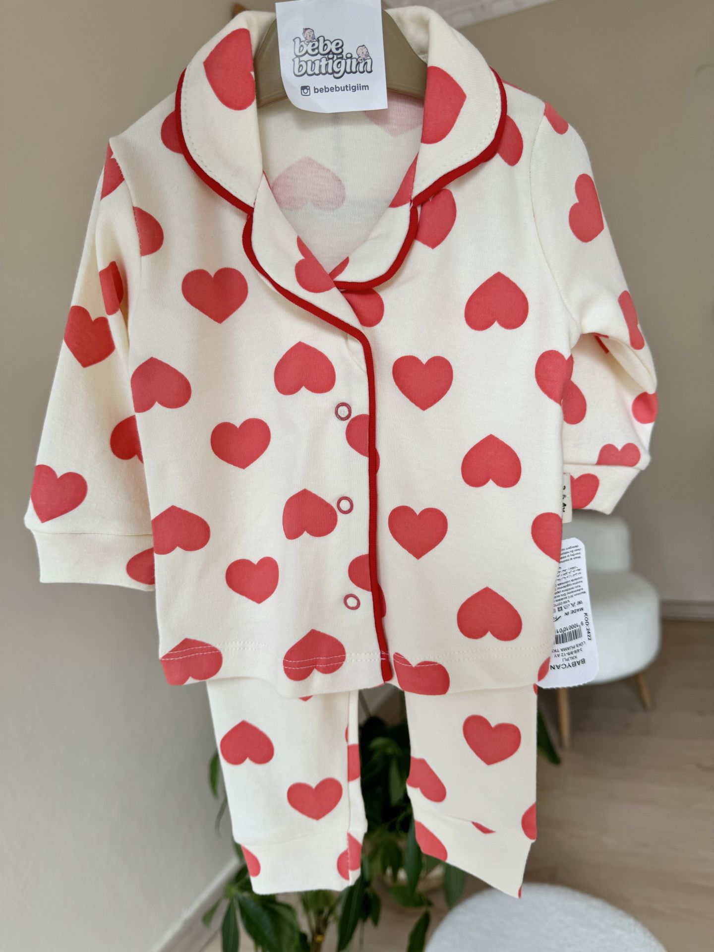 LÜX kalite nar çiçeği kalpli pijama takımı