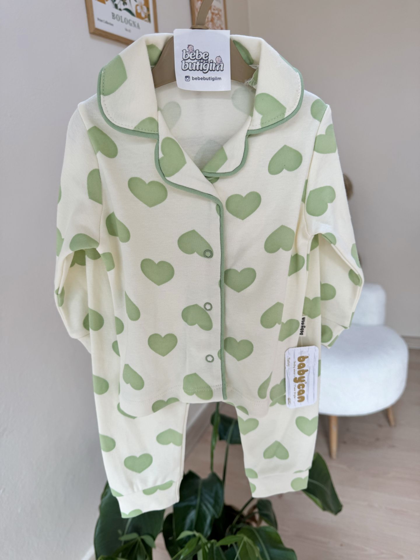 LÜX kalite yeşil kalpli pijama takımı
