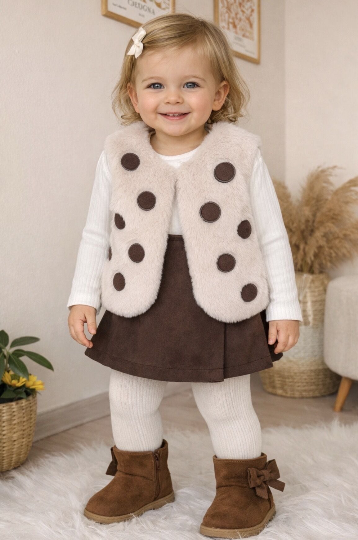 Puanlı yelek şort etekli 3’lü takım