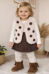 Puanlı yelek şort etekli 3’lü takım