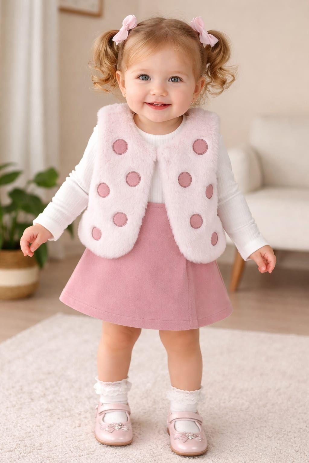 Puanlı yelek şort etekli 3’lü takım