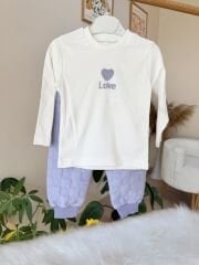 Lila love bomber ceketli 3’lü takım