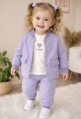 Lila love bomber ceketli 3’lü takım