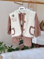 Kahve ayıcık yelekli 3’lü takım