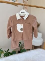 Kahve ayıcık yelekli 3’lü takım