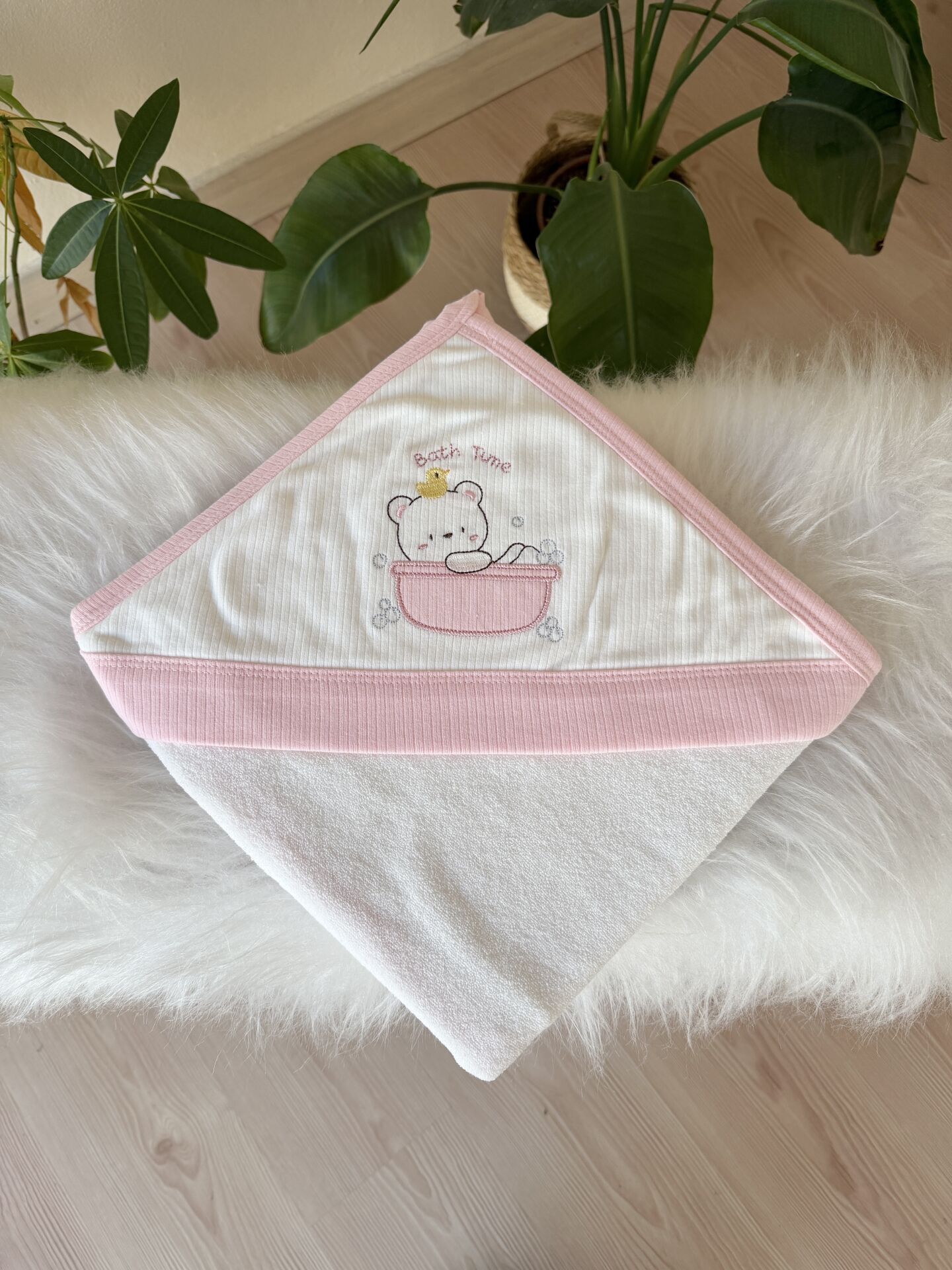 Premium pembe bath time havlu