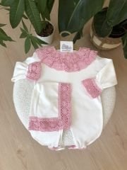 Premium Pembe güpürlü bereli tulum