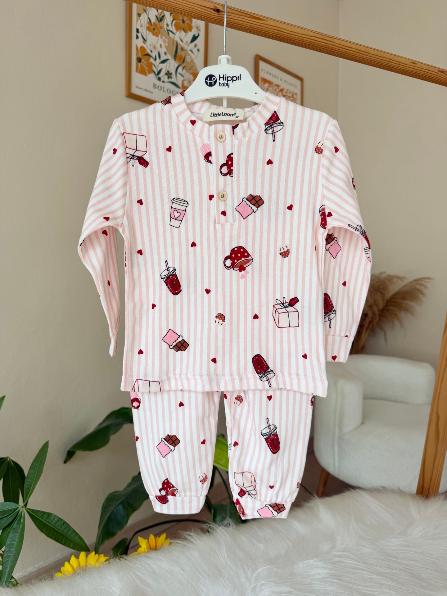 Lüx kalite çikolata kalpli pijama takımı