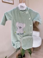 Yeşil koala bereli kadife tulum