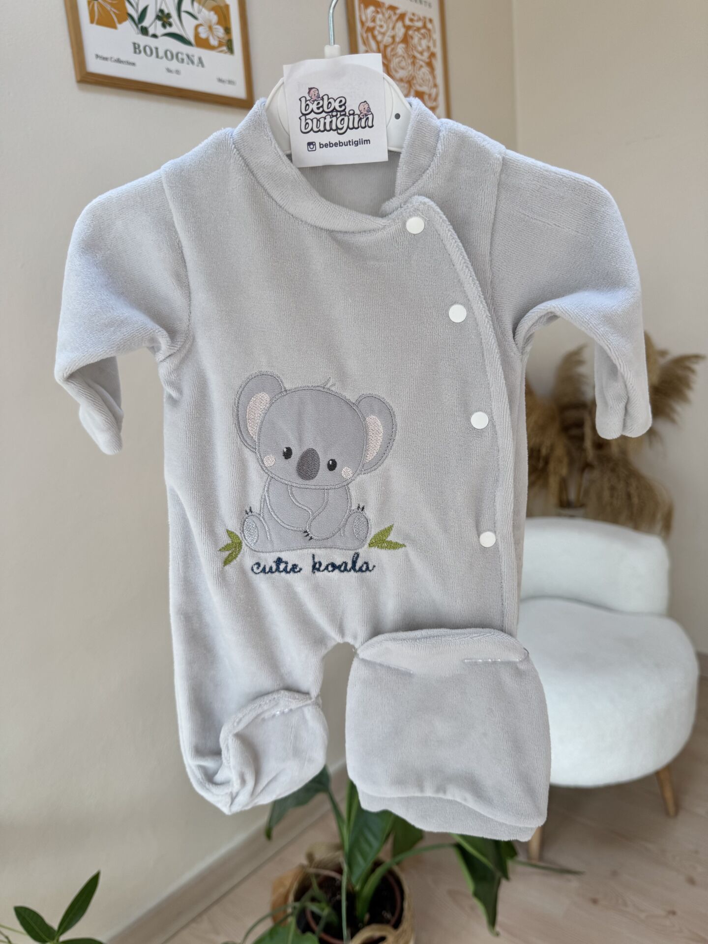 Gri koala bereli kadife tulum