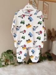 Renkli iş makinalı pijama takımı