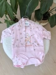 Pembe çiçekli 3’lü hırkalı takım