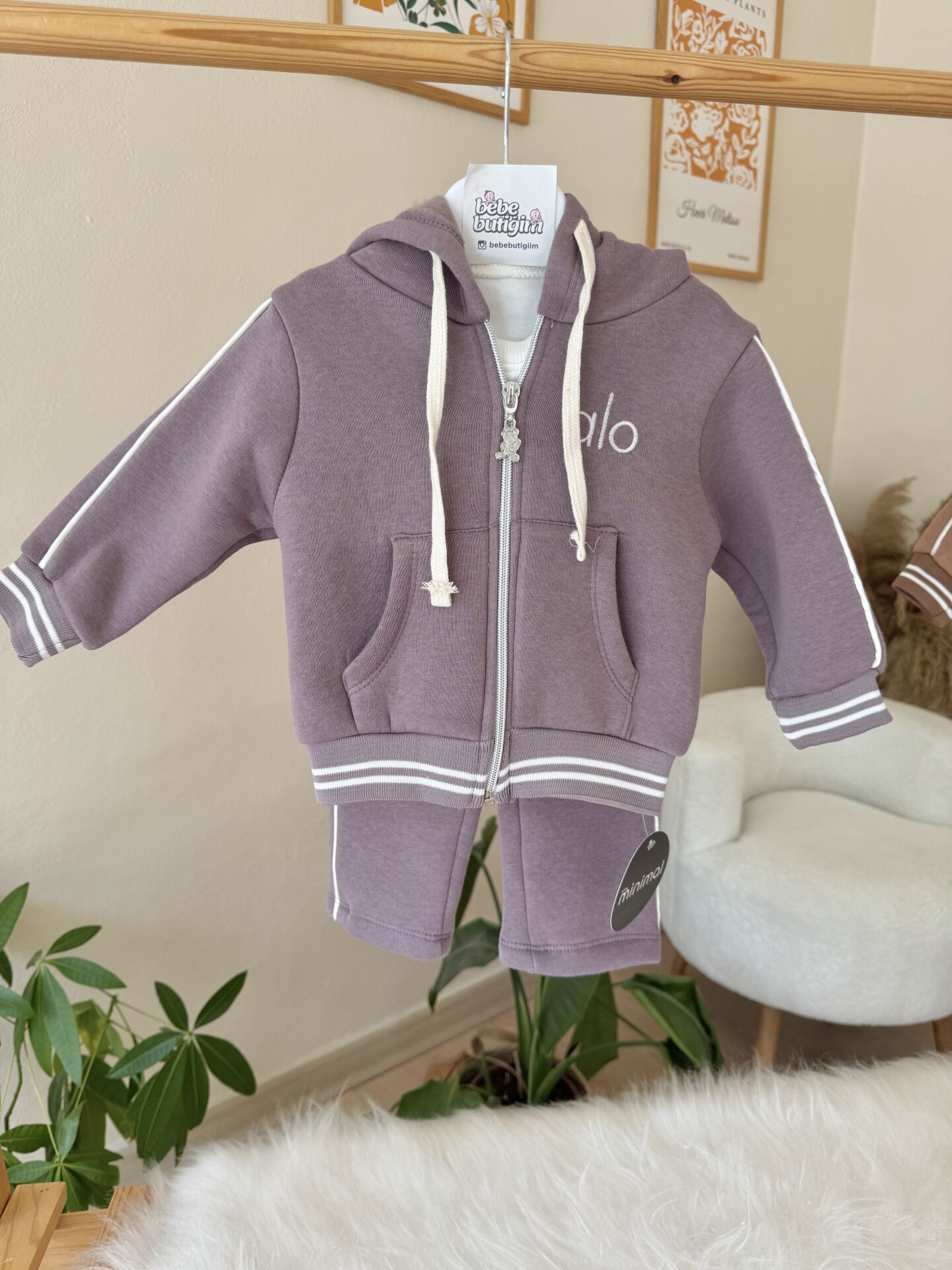 Alo yazılı 3 ip şardonlu 3’lü eşofman takımı