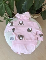 Pembe ayıcıklı 3’lü hırkalı takım