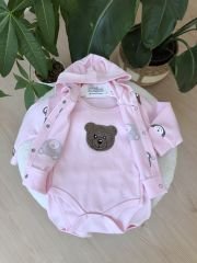 Pembe ayıcıklı 3’lü hırkalı takım