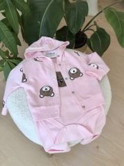 Pembe ayıcıklı 3’lü hırkalı takım