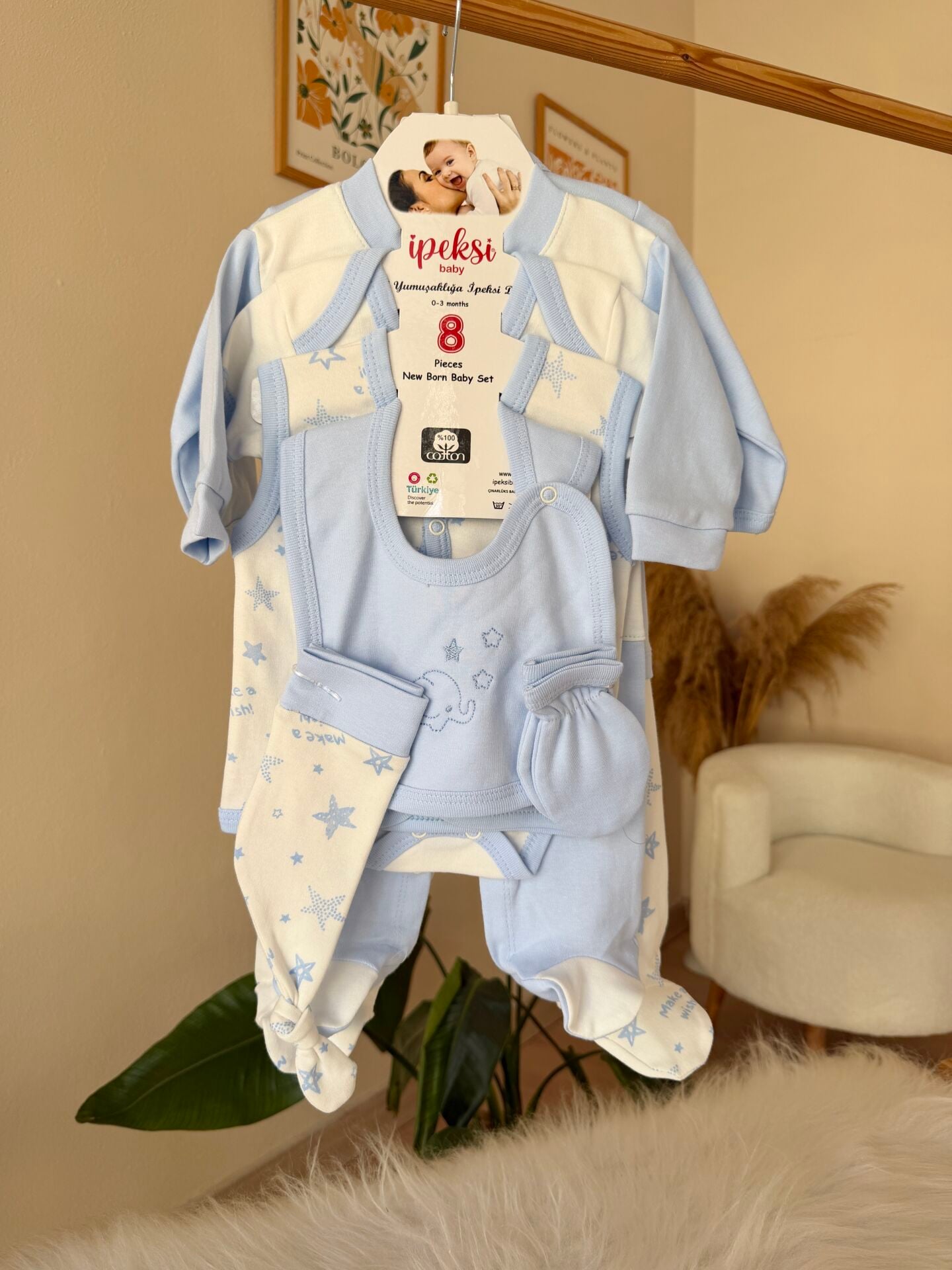 Bebe mavi yıldızlı fil 8’li set