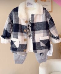 Lacivert ekose Welsoft ceketli 3’lü takım