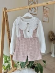 Pembe yaka detay gömlekli slopet