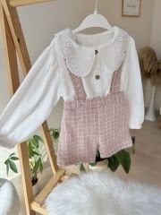 Pembe yaka detay gömlekli slopet