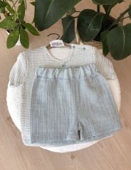 Yeşil çizgili müslin takım