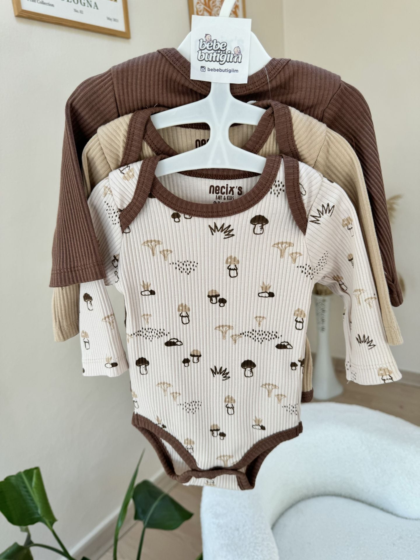 Mantarlı 3’lü çıtçıtlı badi set