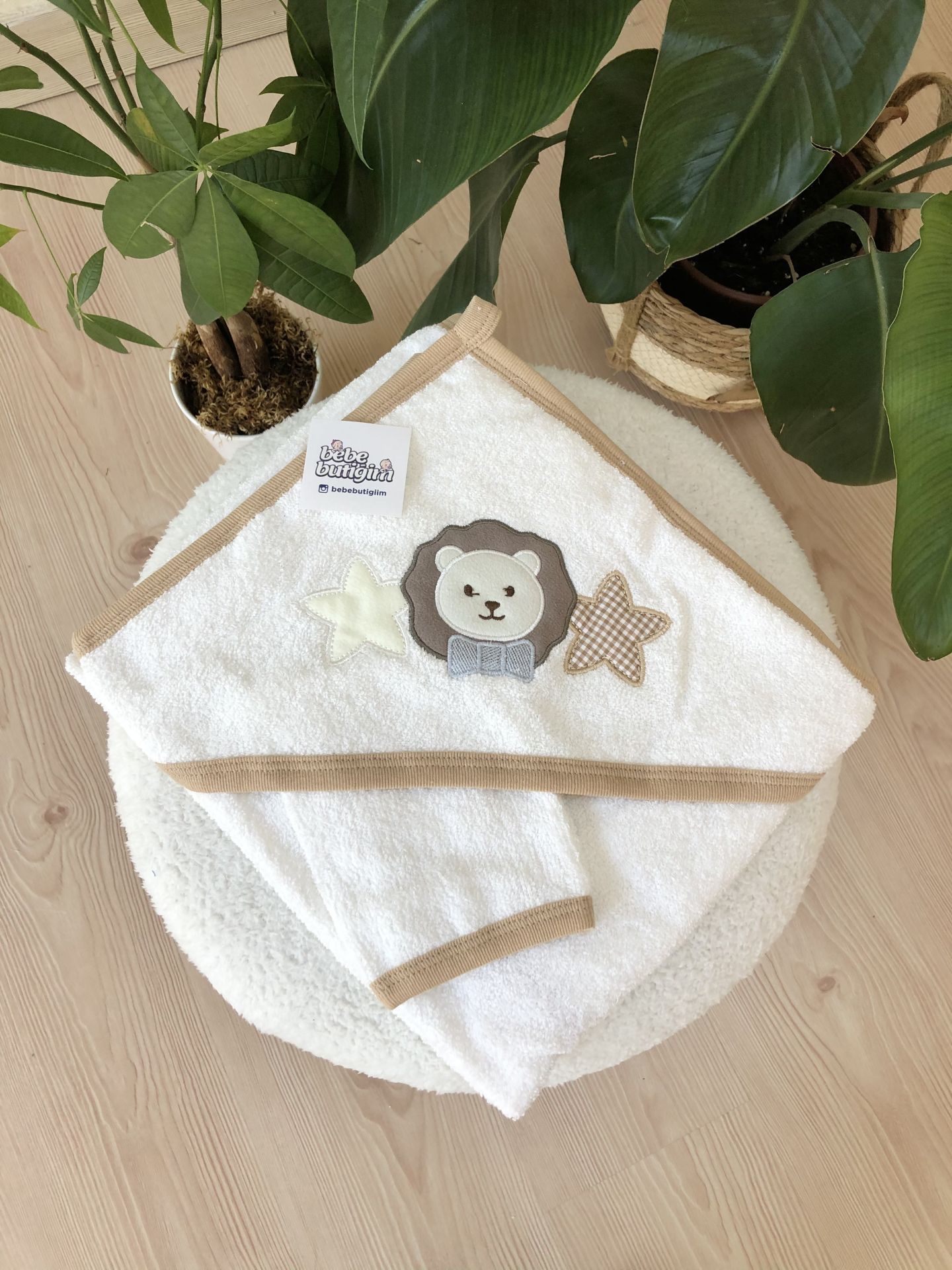 Kahve aslanlı havlu + banyo kesesi